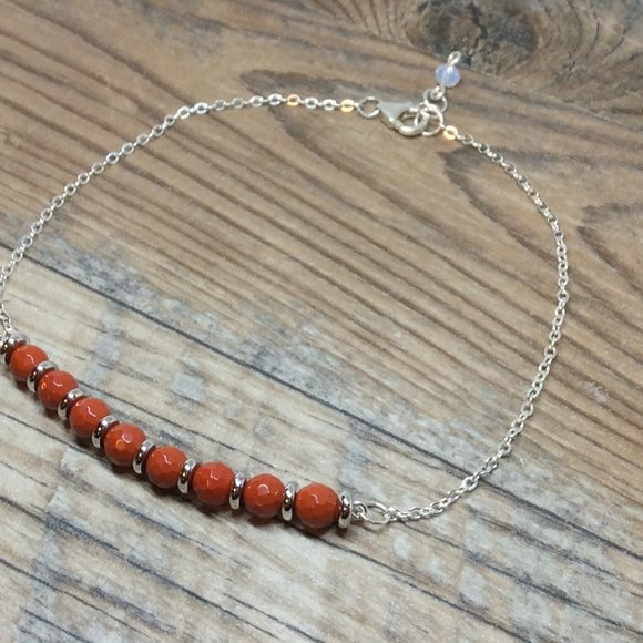 Red Jasper anklet, Sterling Silver, Root chakra, grounding, crystal healing - Picture 4 of 8
